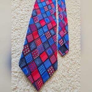 🌈Avanzata for Harry Rosen Silk Tie – Red & Blue Geometric Squares